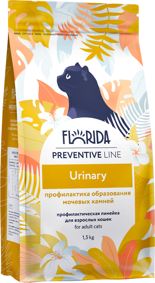Корм сухой для кошек FLORIDA Urinary профилактика образования мочевых камней, 1,5кг, превью