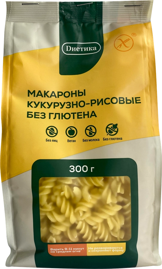 Макароны рисово-кукурузные безглютеновые ДИЕТИКА Спираль, 300г