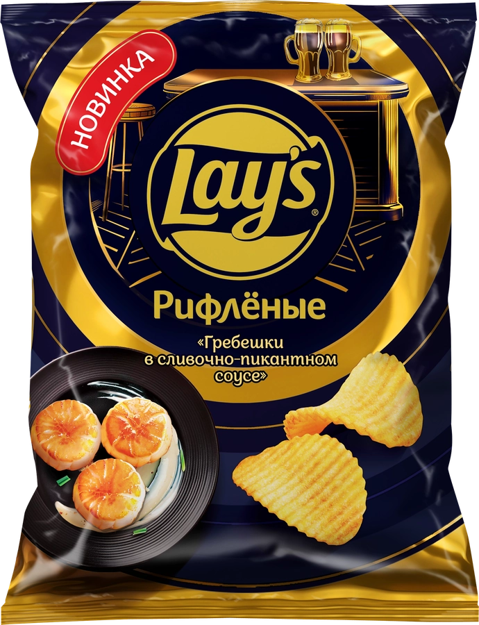 Чипсы картофельные LAY'S Рифленые, Гребешки в сливочном соусе, 105г