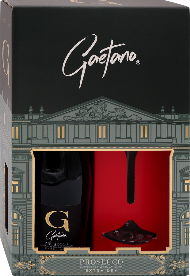 Вино игристое GAETANO Просекко Экстра Драй белое сухое + 1 бокал, п/у, 0.75л, превью