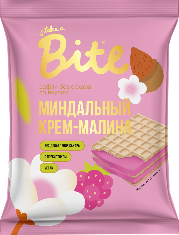 Вафли TAKE A BITE Малина–миндальный крем, без сахара, 30г