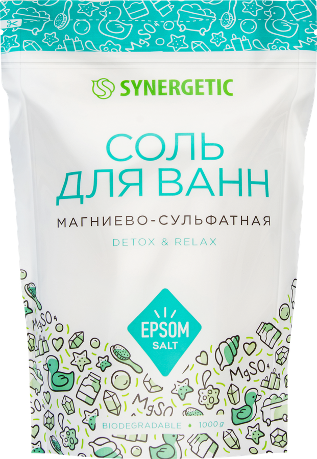 Соль для ванн SYNERGETIC магниево-сульфатная, 1кг