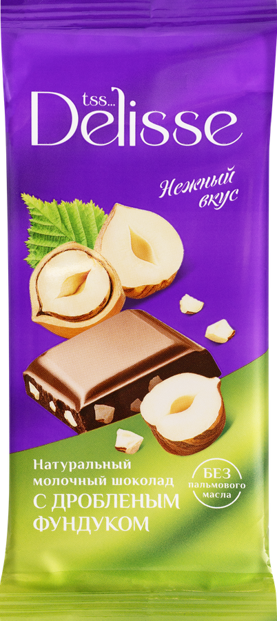 Шоколад молочный DELISSE с дробленым фундуком, 60г