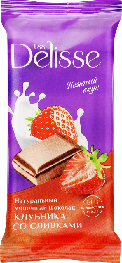 Шоколад молочный DELISSE с клубничной и сливочной начинкой, 60г