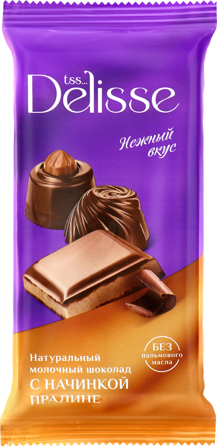 Шоколад молочный DELISSE с пралине, 60г