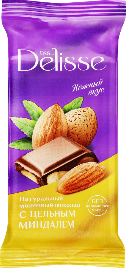 Шоколад молочный DELISSE с цельным миндалем, 60г