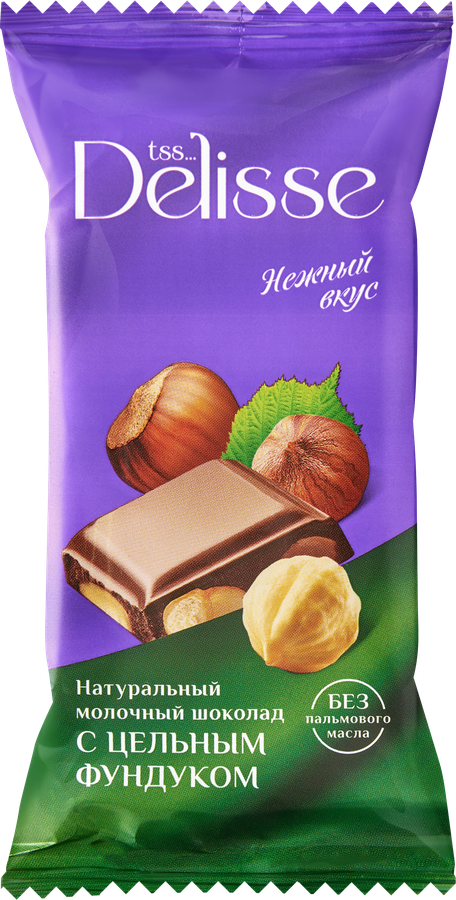 Шоколад молочный DELISSE с цельным фундуком, 60г