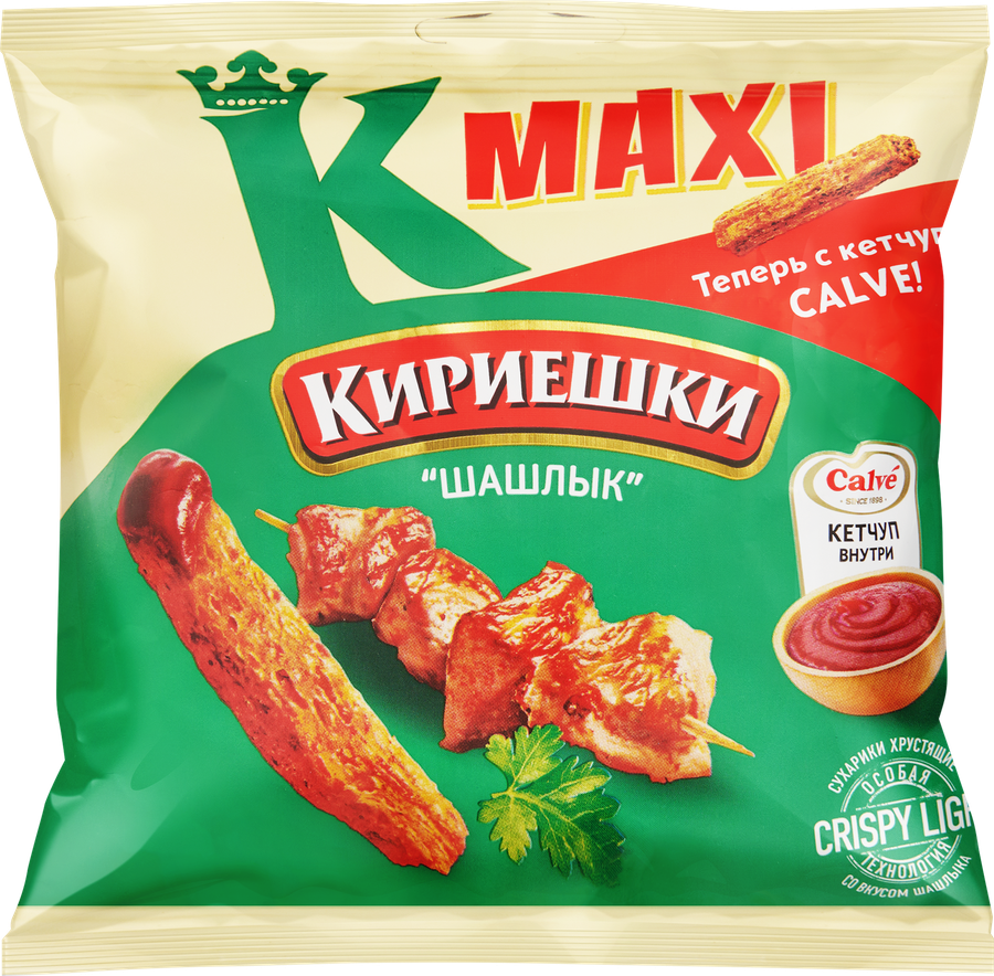 Сухарики КИРИЕШКИ Maxi со вкусом шашлык + кетчуп Calve, 75г