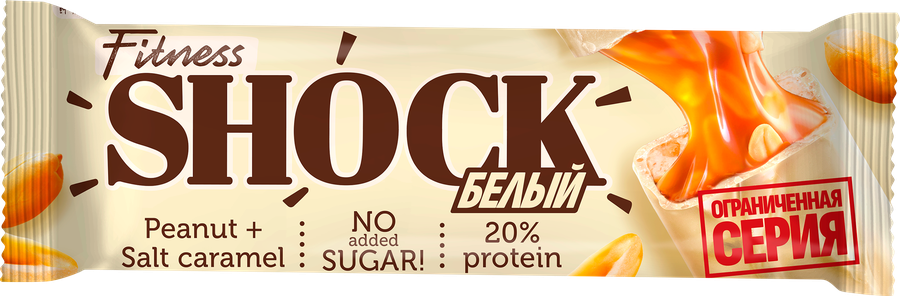 Батончик протеиновый FITNESSHOCK Белый арахис 20% протеина, без сахара, 50г