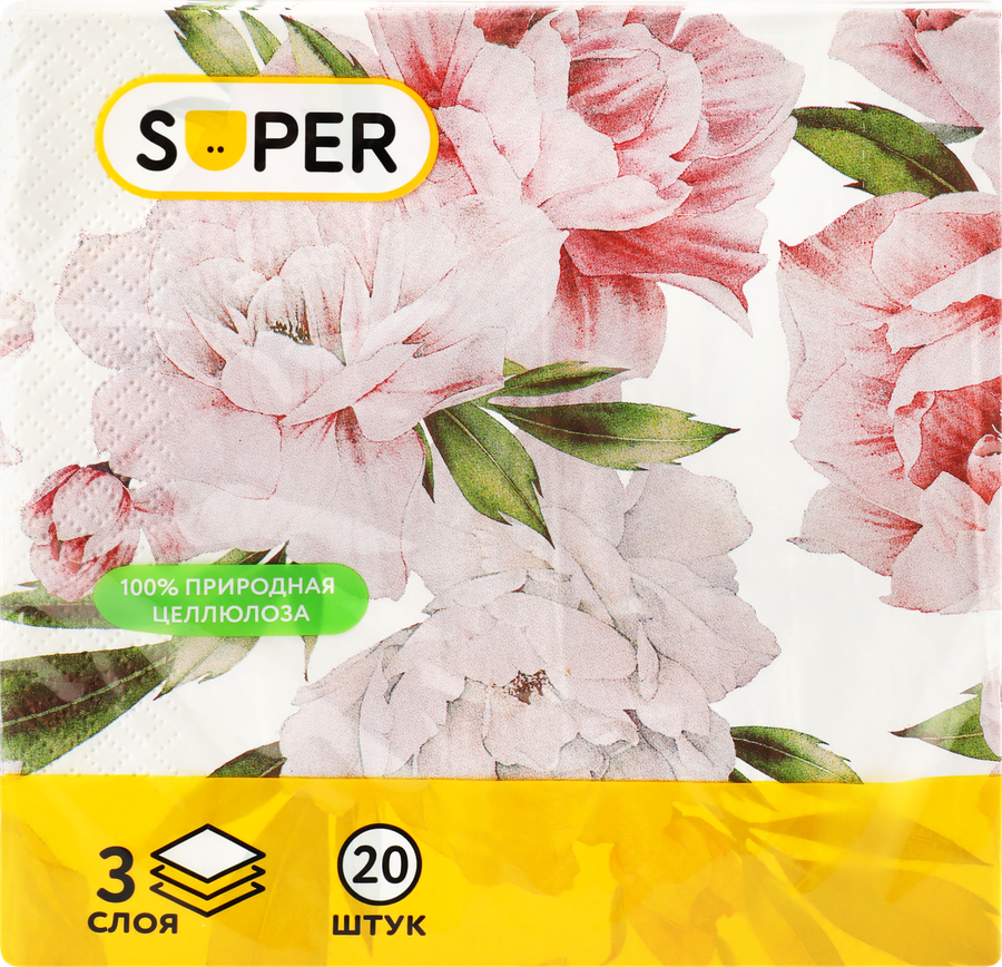 Салфетки бумажные SUPER Ретро 3-слоя, 33х33см, 20шт