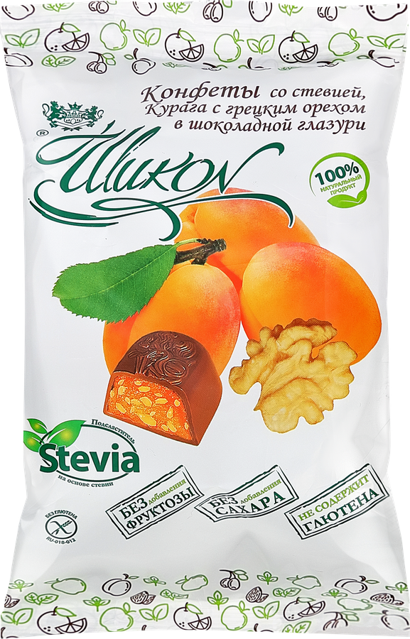 Конфеты ШИКОН Курага с грецким орехом в шоколадной глазури, без сахара, 150г