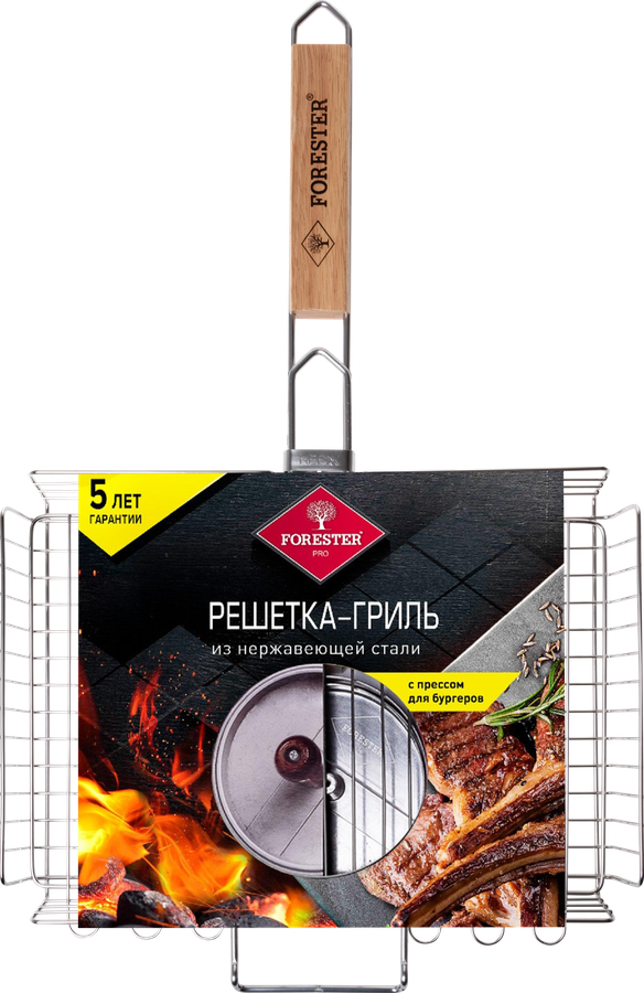 Решетка-гриль FORESTER Pro 26х38см, объемная усиленная, нержавеющая сталь, Арт. BQ-N03Pro