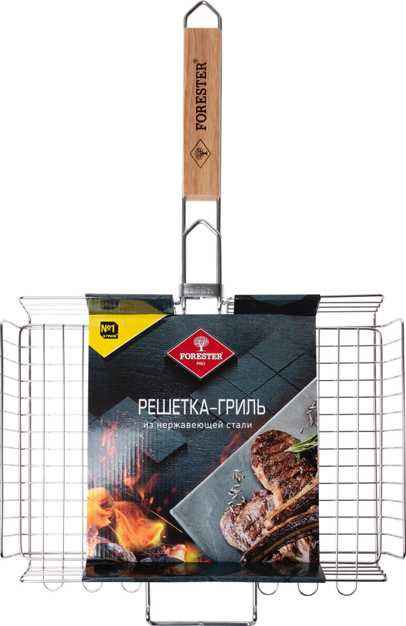 Решетка-гриль FORESTER Pro 26х35см, средняя усиленная с прессом для бургеров, Арт. BQ-N22Pro