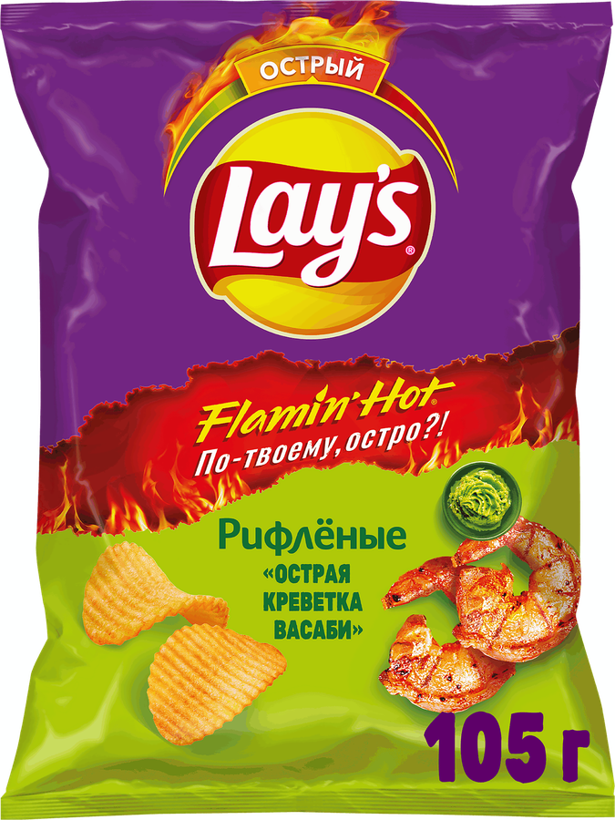 Чипсы картофельные LAY'S Рифленые со вкусом острая креветка с васаби, 105г