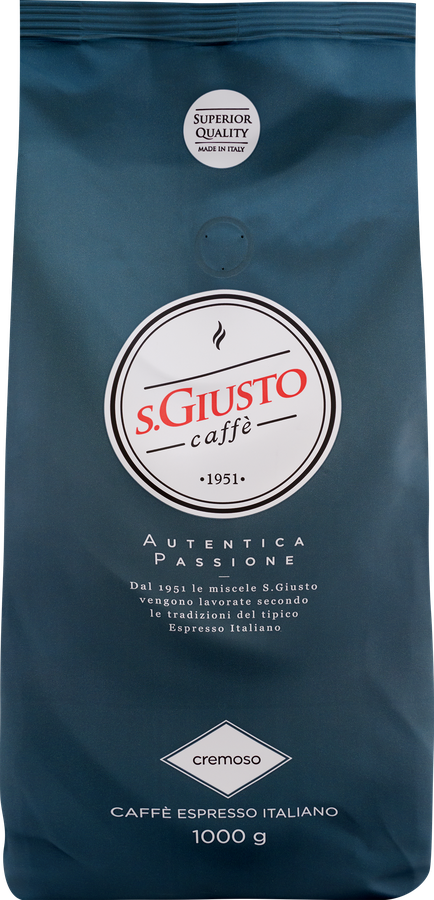 Кофе зерновой S.GIUSTO Cremoso натуральный жареный с кофеином, 1кг