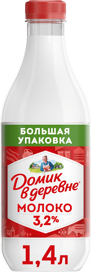 Молоко пастеризованное ДОМИК В ДЕРЕВНЕ 3,2%, без змж, 1440г
