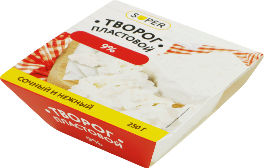 Творог пластовой SUPER 9%, без змж, 250г, превью