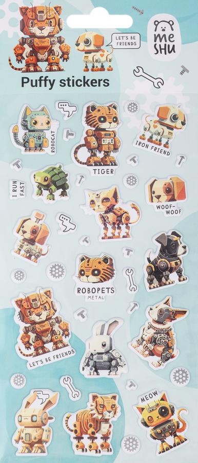 Наклейки объемные MESHU Robopets, 10х23см