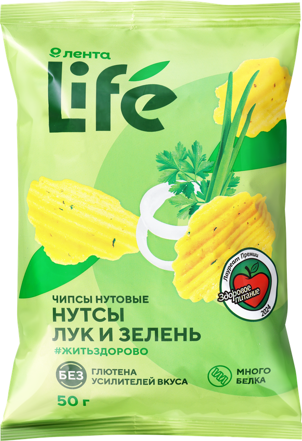Чипсы нутовые ЛЕНТА LIFE Лук и зелень, 50г
