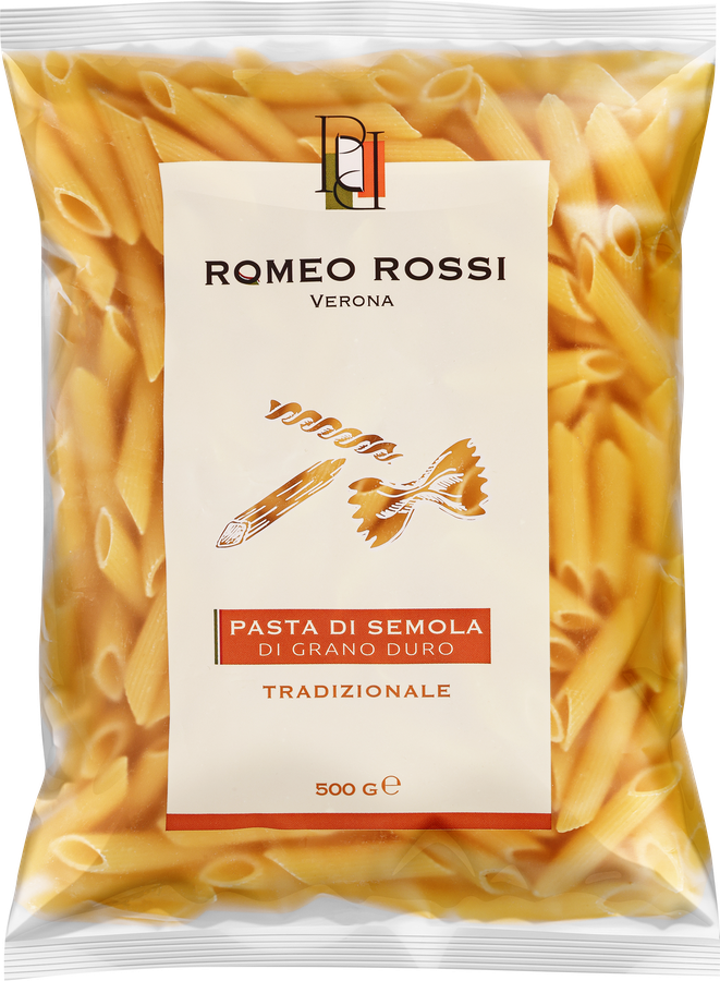 Паста ROMEO ROSSI Penne rigate, из муки твердых сортов пшеницы, 500г