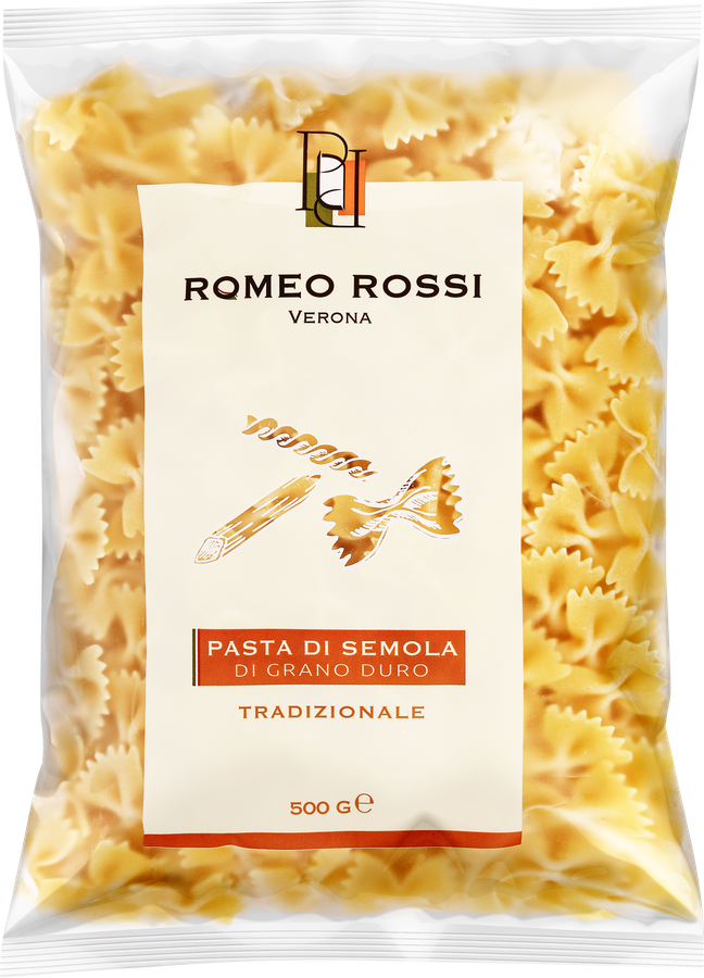 Паста ROMEO ROSSI Farfalle, из муки твердых сортов пшеницы, 500г
