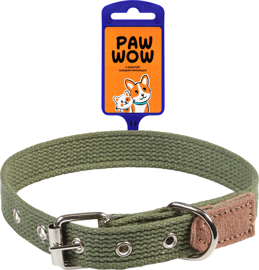 Ошейник для собак PAW WOW брезентовый 26-44см, хаки
