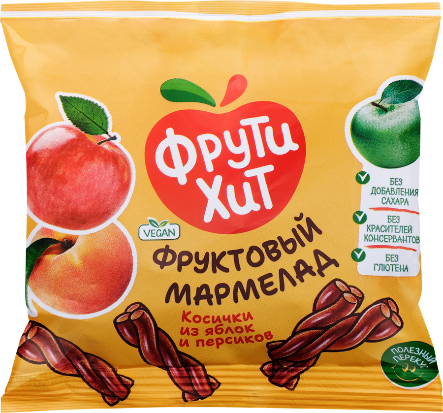 Мармелад жевательный ФРУТИХИТ Косички из яблок и персиков, без сахара, 45г