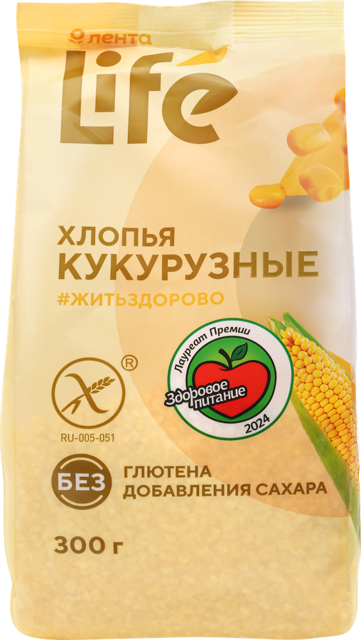 Хлопья кукурузные безглютеновые ЛЕНТА LIFE, 300г