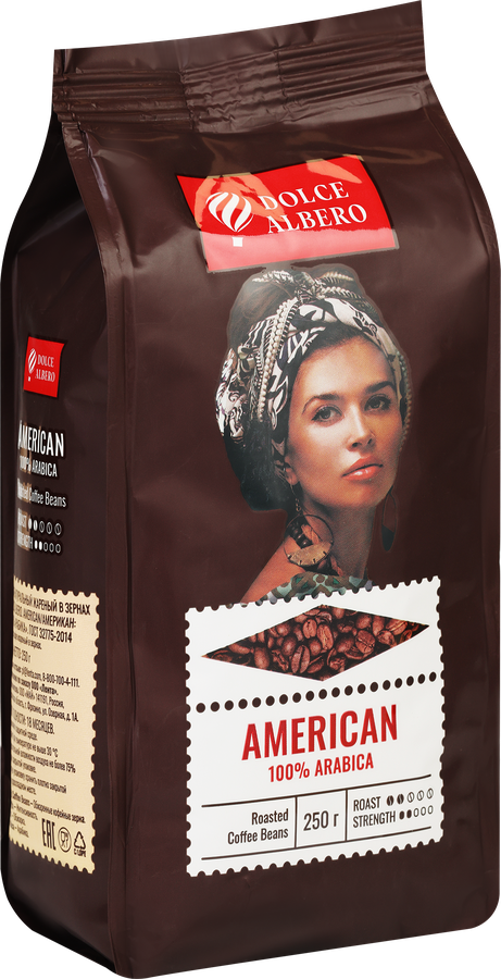 Кофе зерновой DOLCE ALBERO American 100% Arabica, 250г, превью