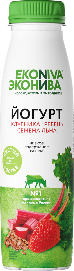 Йогурт ЭКОНИВА питьевой клубника ревень семена льна 2,5% ПЭТ без змж