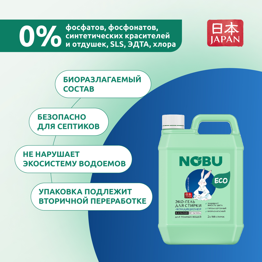 Гель для стирки NOBU Black&Dark 2в1 экологичный с кондиционером, 2л, превью