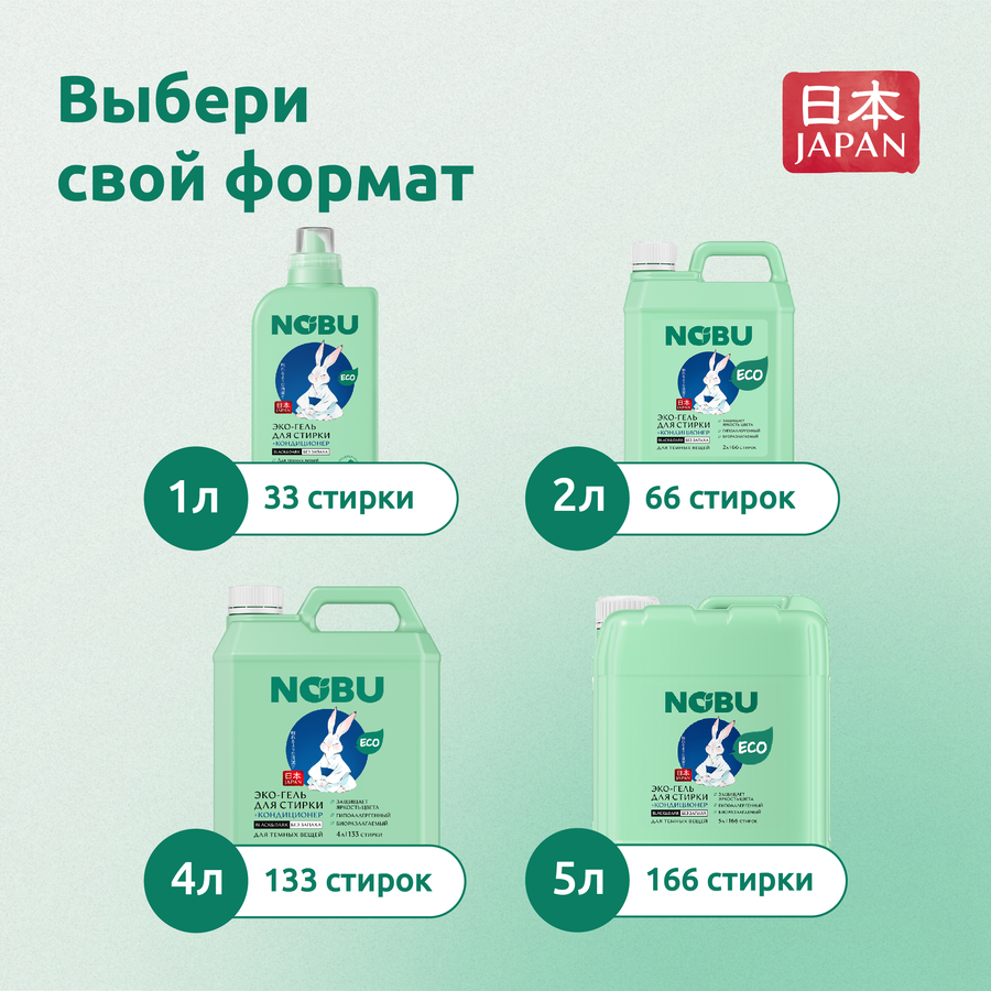 Гель для стирки NOBU Black&Dark 2в1 экологичный с кондиционером, 2л, предпросмотр