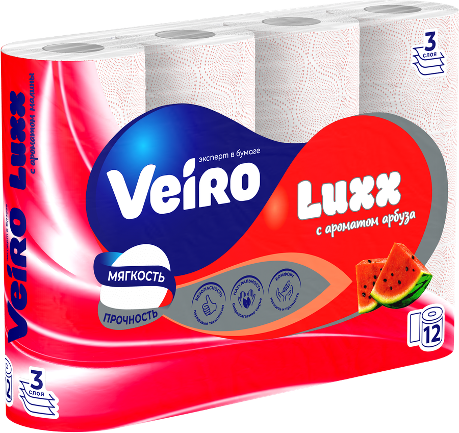 Бумага туалетная VEIRO Luxx 3-слоя с ароматом арбуза, 12шт, превью