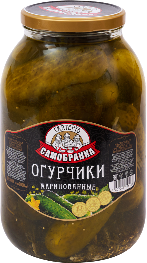 Огурцы маринованные СКАТЕРТЬ-САМОБРАНКА Хрустящие, 3л