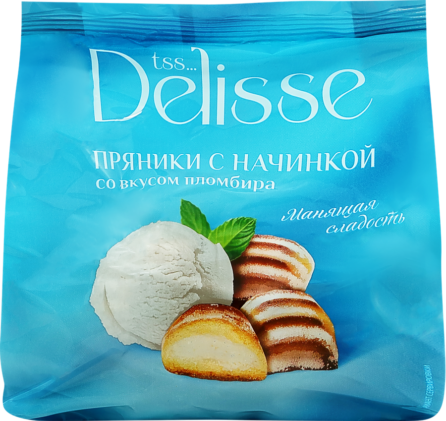 Пряники сырцовые DELISSE с начинкой со вкусом пломбира, 350г