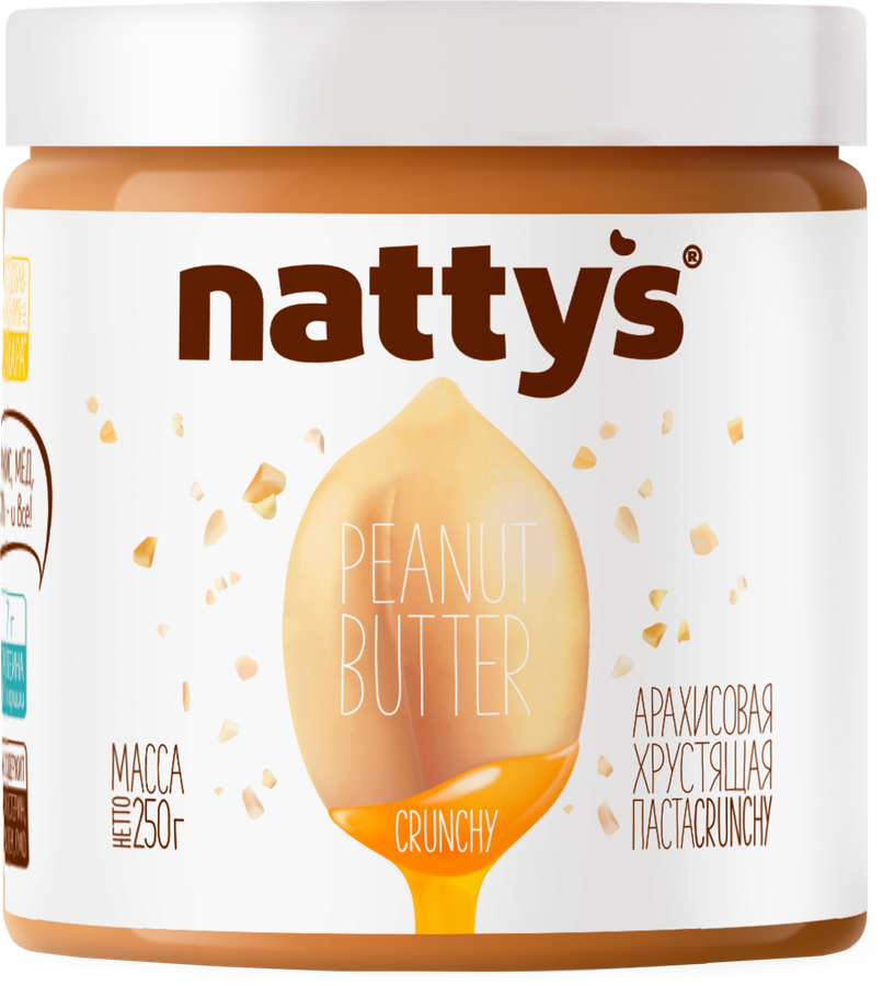 Паста арахисовая NATTYS Crunchy с кусочками арахиса и медом, 250г