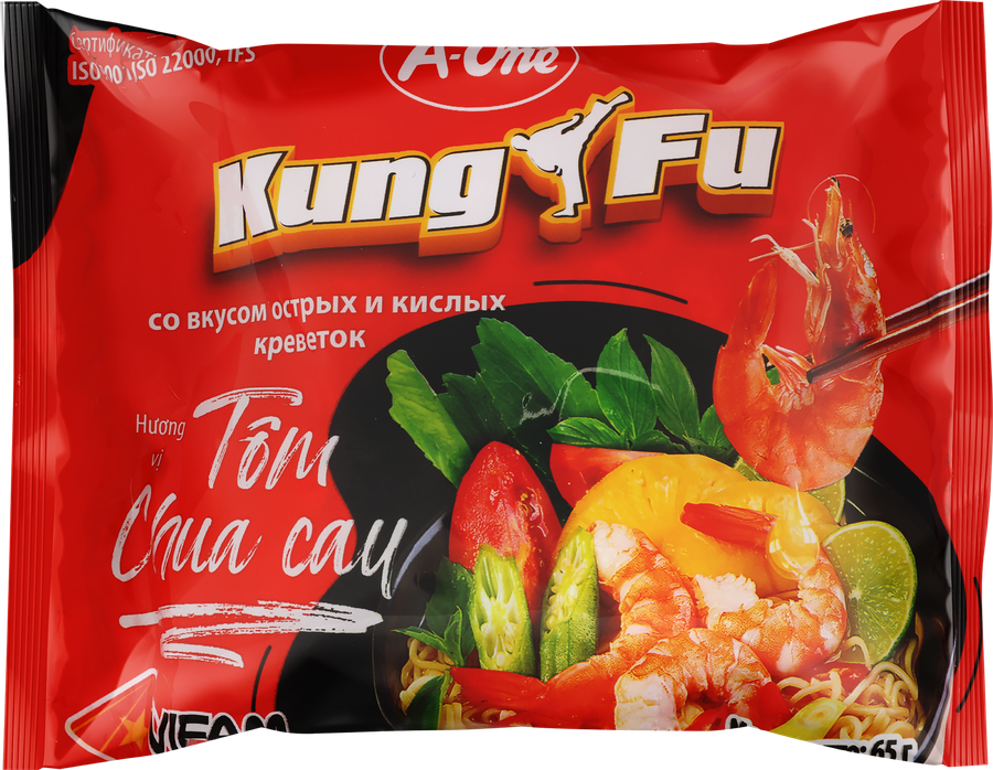 ЛапшаA-ONEKungFu,совкусомострыхикислыхкреветок,65г