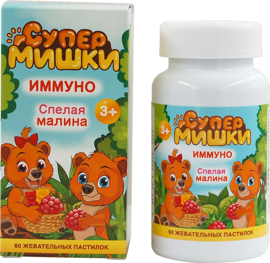 Биологически активная добавка MIRROLLA Иммуно Супер мишки, жевательные пастилки со вкусом малины, 60шт