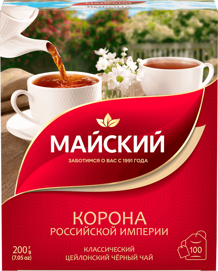 Чай черный МАЙСКИЙ Корона Российской Империи Цейлонский байховый листовой, 100пак