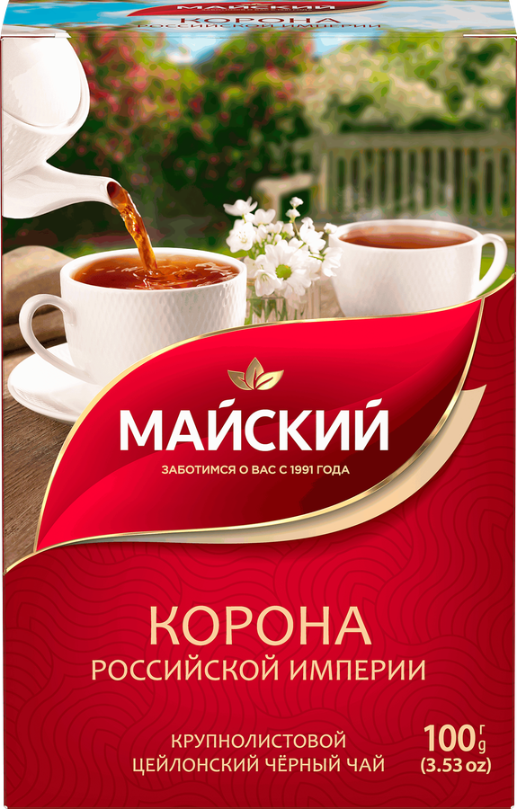 Чай черный МАЙСКИЙ Корона Российской Империи Цейлонский байховый листовой, 100г