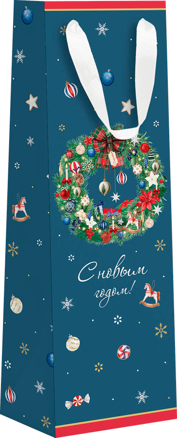 Пакет подарочный CITY HOME TRADE New Years Joy под бутылку 38х12х10см, предпросмотр