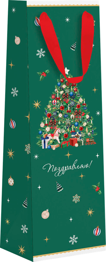 Пакет подарочный CITY HOME TRADE New Years Joy под бутылку 38х12х10см, превью