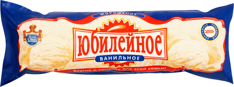 Мороженое РУССКИЙ ХОЛОДЪ Юбилейное Домашнее ванильное 12%, с змж, пакет, 1000г