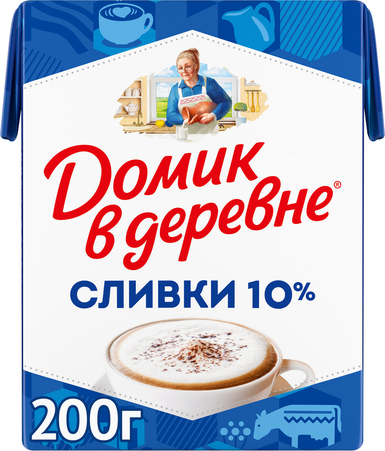 Сливки стерилизованные ДОМИК В ДЕРЕВНЕ 10%, без змж, 200г