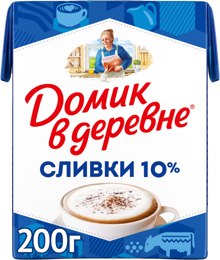 Сливки стерилизованные ДОМИК В ДЕРЕВНЕ 10%, без змж, 200г
