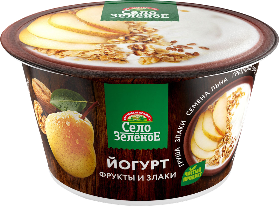 ЙогуртСЕЛОЗЕЛЕНОЕГруша,злаки,семенальна,грецкийорех3,2%,беззмж,180г