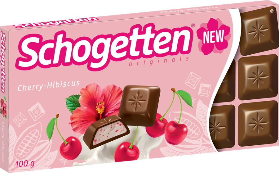 Шоколад молочный SCHOGETTEN с йогуртово-вишневой начинкой и экстрактом цветков гибискуса, 100г, предпросмотр