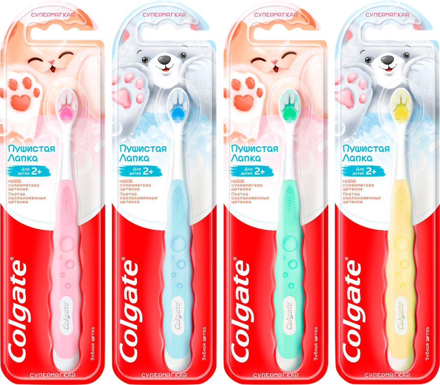 Зубная щетка детская COLGATE Пушистая Лапка супермягкая 2+, предпросмотр