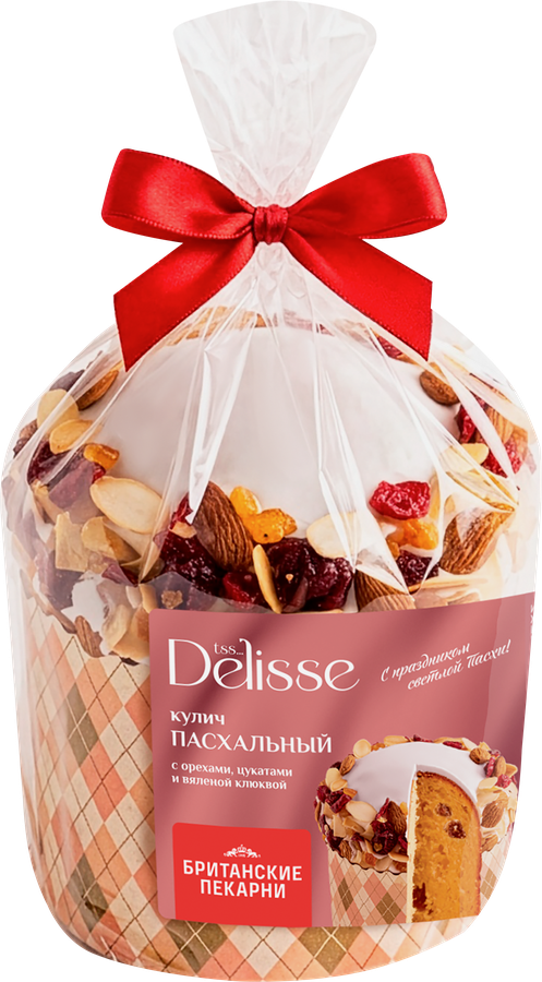 Кулич БРИТАНСКИЕ ПЕКАРНИ&DELISSE Пасхальный с орехами, цукатами и вяленой клюквой, 350г, превью