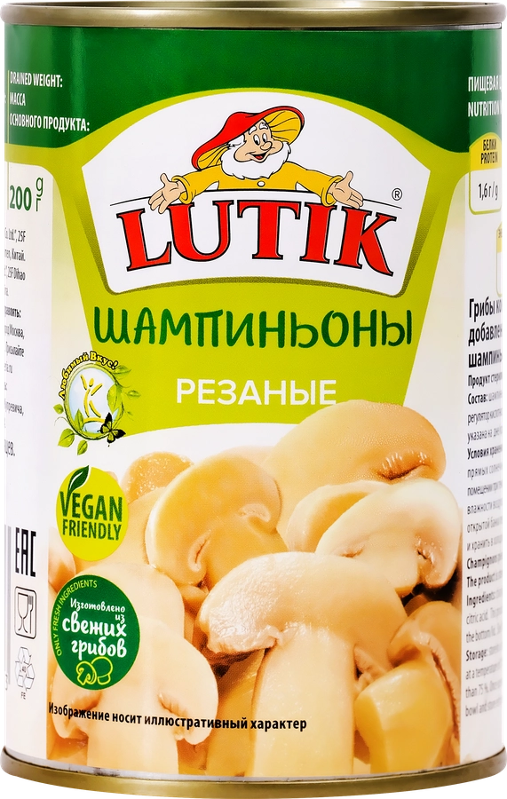 Шампиньоны LUTIK резаные, 400г